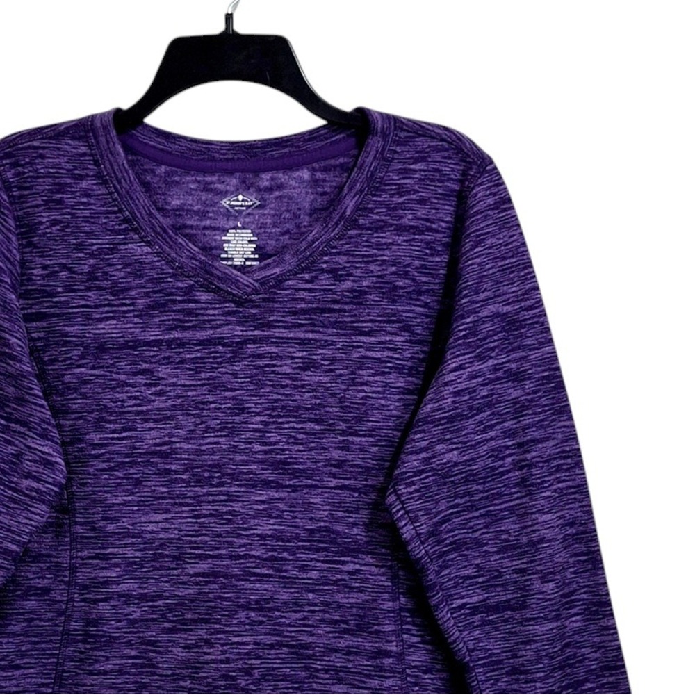 St John's Bay Top Large Purple Space Dye V-Neck Long Sleeve Active Athleisure